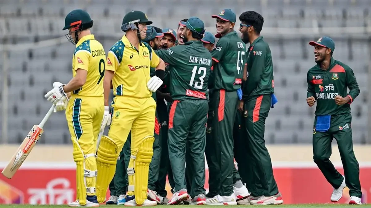 অস্ট্রেলিয়ার বিপক্ষে ম্যাচ জয়ের পর বাংলাদেশ ক্রিকেট দলের খেলোয়াড়দের উল্লাস।